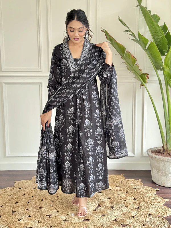 Black Designer Readymade Pant With Printed Embroidery Work Casual Track Pants
