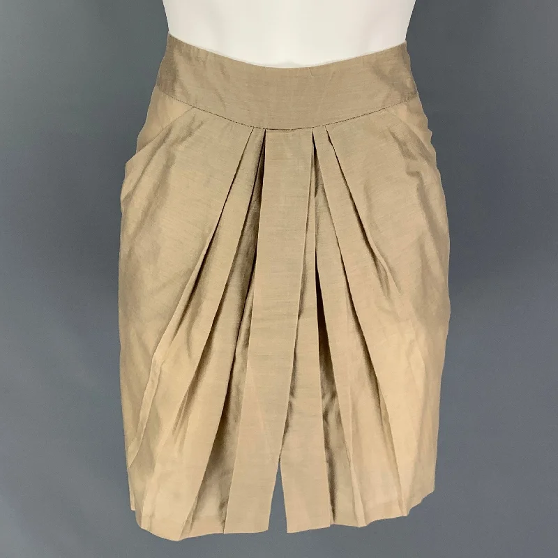 STELLA McCARTNEY Size 6 Khaki Cotton Silk Pleated Above Knee Skirt wool skirt thick