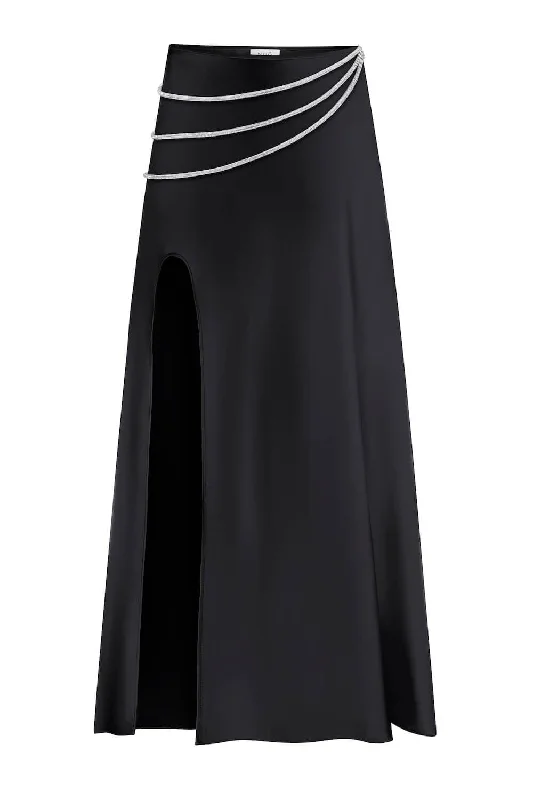 LAETITIA SLIT-HEM SILK MIDI SKIRT asymmetrical skirt cut