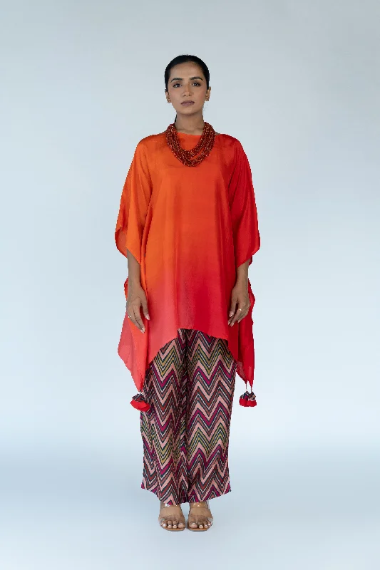 Fuschia Red Ombre Kaftan Top With Pants (2pc) Soft Stretch Leggings