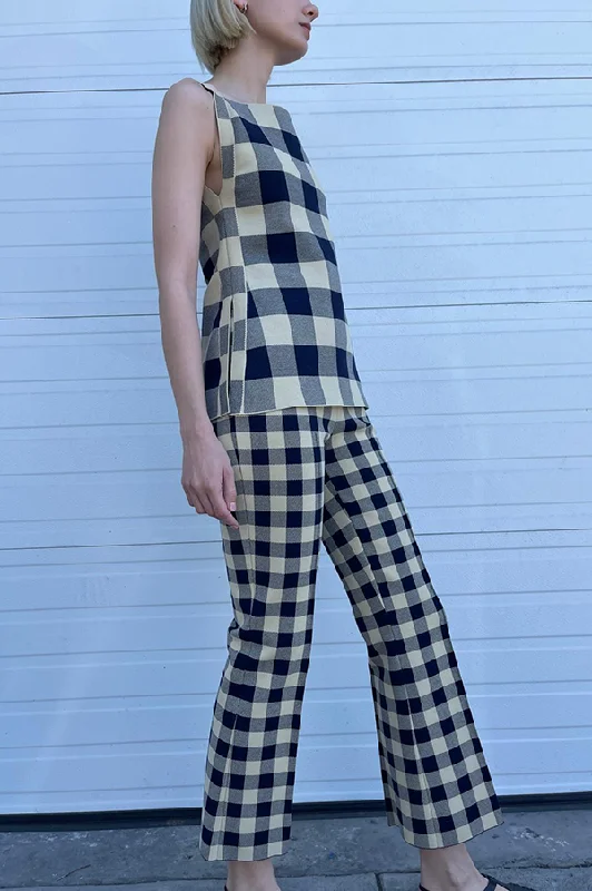 Kick Stretch-Cotton Pants in Gingham Navy Light Khaki Slim-Fit Leggings