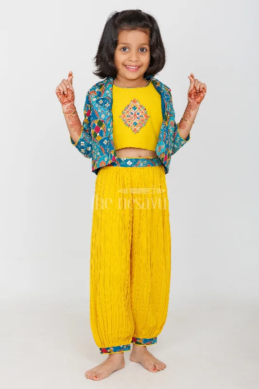 Mustard Patiala Sharara Set with Floral Embroidered Cropped Jacket for Girls Satin Jacket Silk Jacket Chiffon Jacket Mustard Patiala Sharara Set with Floral Embroidered Cropped Jacket for Girls Satin Jacket Silk Jacket Chiffon Jacket