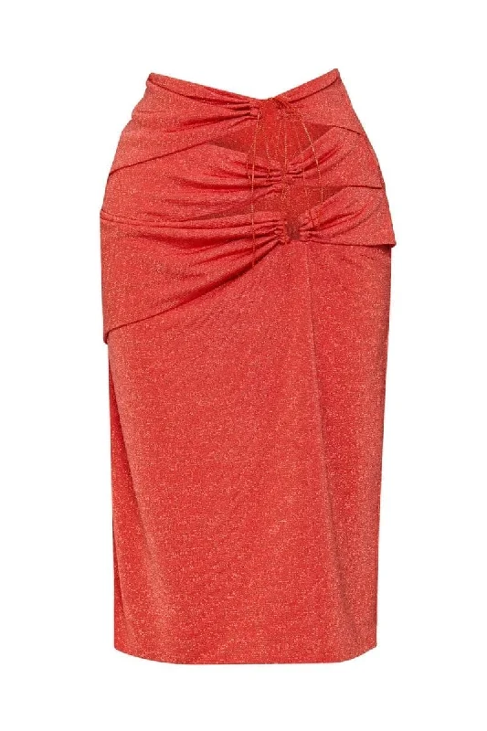 ABBY ORANGE METALLIC MIDI SKIRT silk skirt luxurious