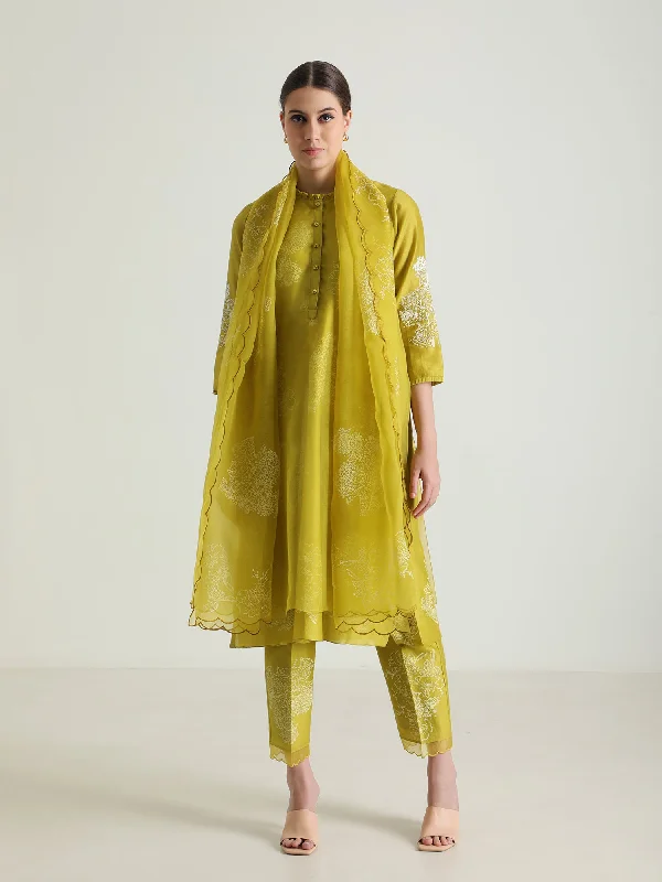 Printed Tunic & Printed Silk Chanderi Pant With Dupatta Trendy Work Pants