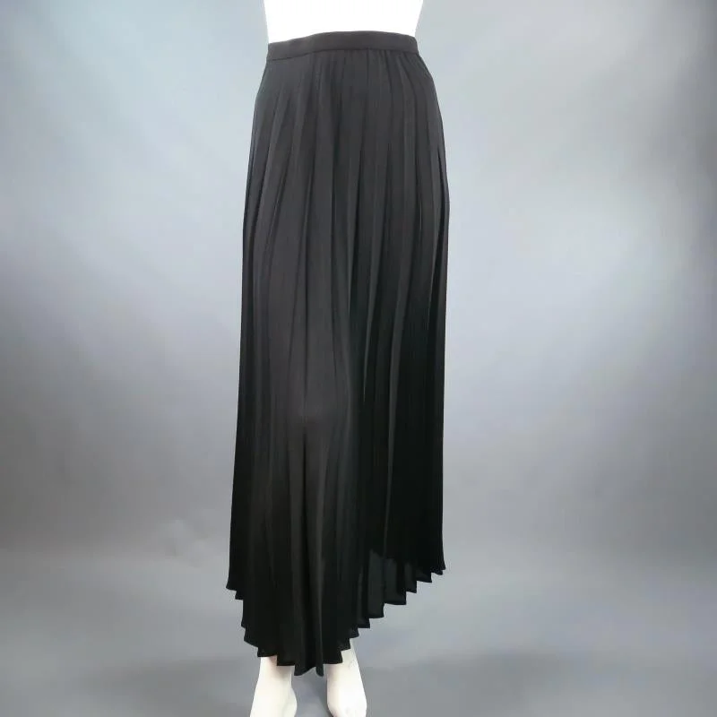 Vintage THIERRY MUGLER Size 10 Black Pleated Midi Skirt denim skirt fashionable