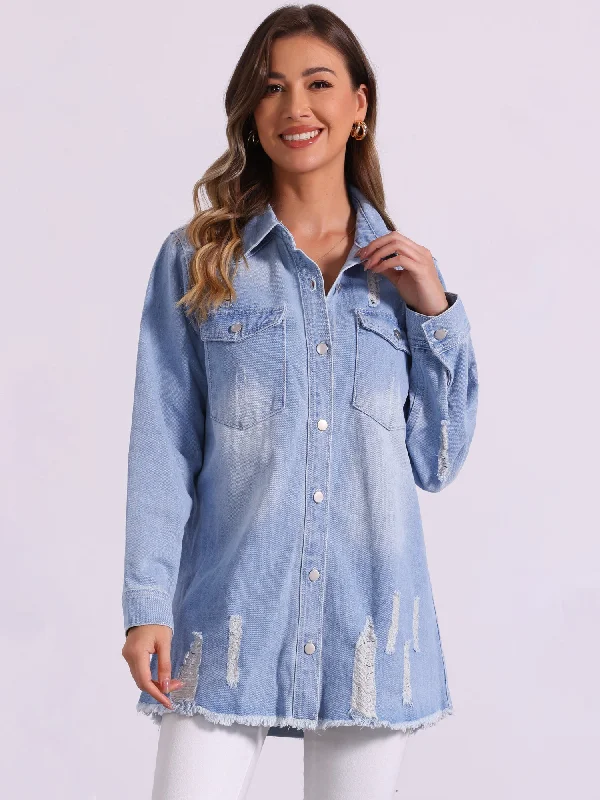 Denim Distressed Frayed Hem Button Down Jean Jackets Denim Jacket Leather Jacket Suede Jacket Denim Distressed Frayed Hem Button Down Jean Jackets Denim Jacket Leather Jacket Suede Jacket