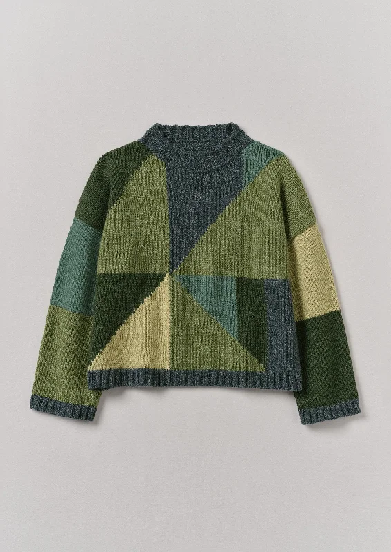 Kite Colour Block Sweater | Green Multi Toggled Drawstring Belted