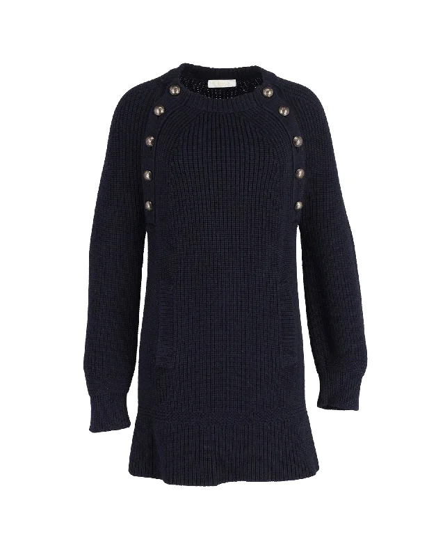 Chloé Oversized Sweater Dress in Navy Blue Wool Terry Blend Velvet Blend Canvas Blend Chloé Oversized Sweater Dress in Navy Blue Wool Terry Blend Velvet Blend Canvas Blend