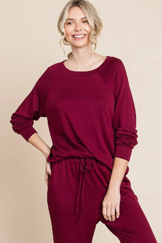 Hazel Blues® |  Super Lady Round Neck Raglan Sleeve Top and Pants Lounge Set Trendy Wide-Legged Trousers