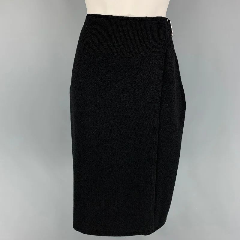 HELMUT LANG Size L Black Wool Open Front Skirt cotton skirt soft