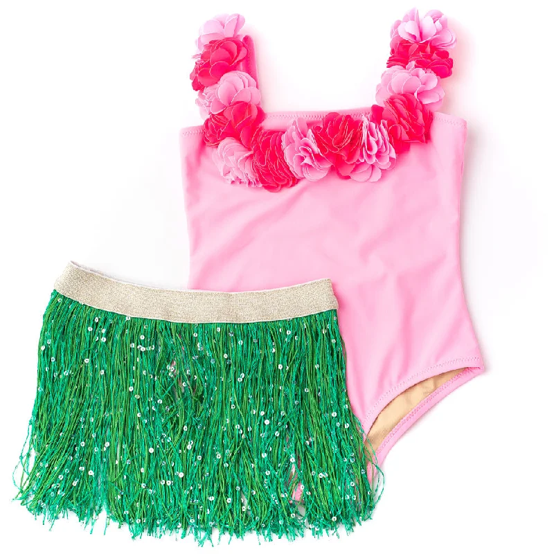 Light Pink One Piece Hula Lei & Fringe Skirt slim fit skirt