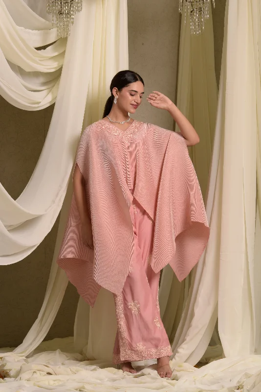 Reyna Gara Glazed Pleated Cape With Pants Cozy Lounge Pants