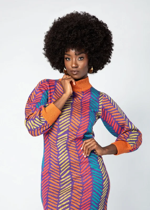 Zania Women's African Print Sweater Dress (Rainbow Tribal Lines) Rayon Fabric Velvet Fabric Corduroy Fabric Zania Women's African Print Sweater Dress (Rainbow Tribal Lines) Rayon Fabric Velvet Fabric Corduroy Fabric