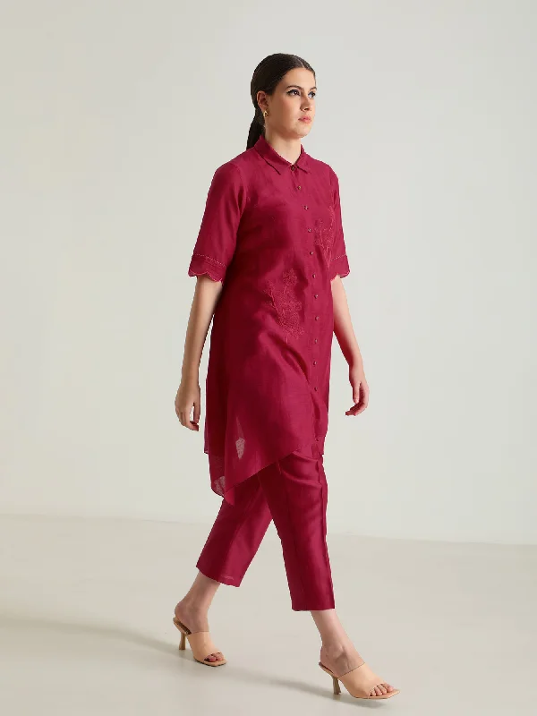 Fuchsia Tunic And Silk Chanderi Pants Comfortable Pleated Pants