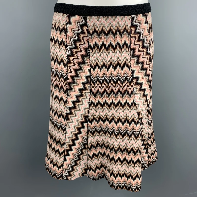 MISSONI Size 6 Pink Knitted Zig Zag Wool Blend A-Line Skirt linen skirt breathable