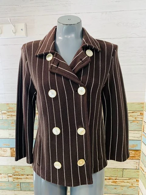 00’s Double Breasted Knit Stripe Short Jacket By Ralph Lauren Front Pockets Side Pockets Patch Pockets 00’s Double Breasted Knit Stripe Short Jacket By Ralph Lauren Front Pockets Side Pockets Patch Pockets