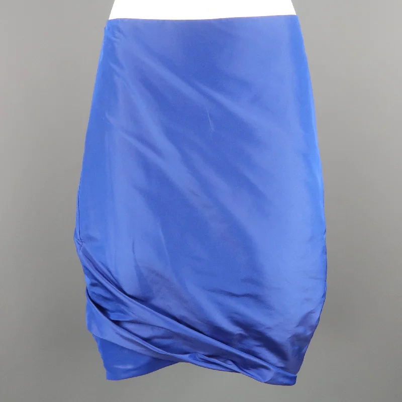 PAUW Size S Royal Blue Asymmetrical Bubble Hem Silk Skirt button skirt front