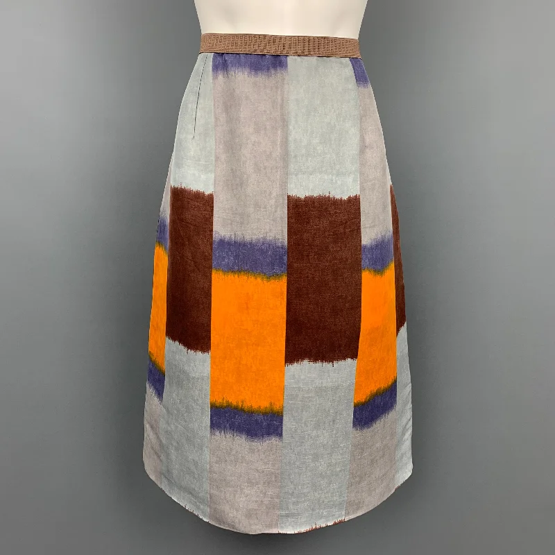 MARNI Size 10 Blue & Multi-Color Silk / Linen A-Line Skirt cashmere skirt rich