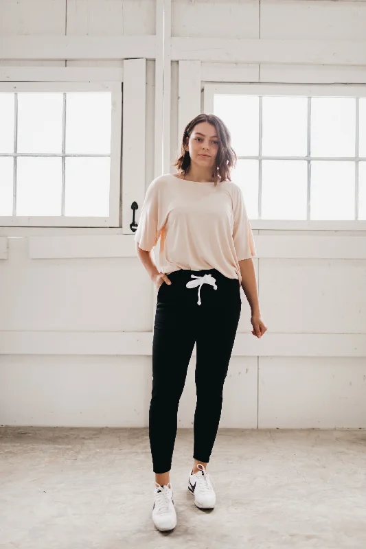 Basic Black Jogger Sweat Pants Cozy Full-Length Pants