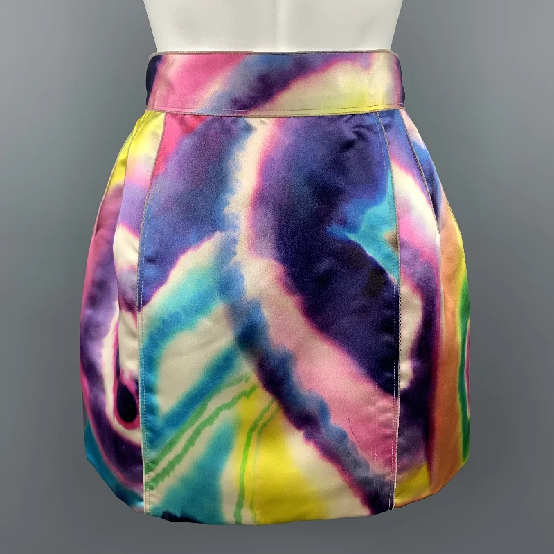 DOLCE & GABBANA Size 2 Multi-Color Watercolor Silk Satin Skirt wool skirt warm