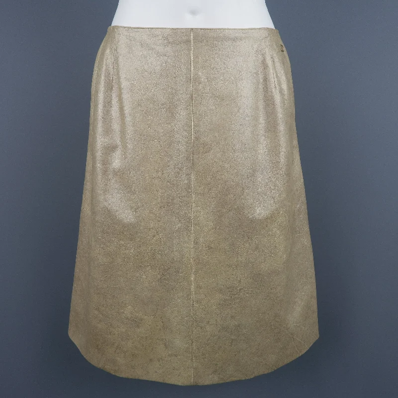 CHANEL Size 8 Metallic Gold Marbled Leather A Line Skirt athletic skirt fit
