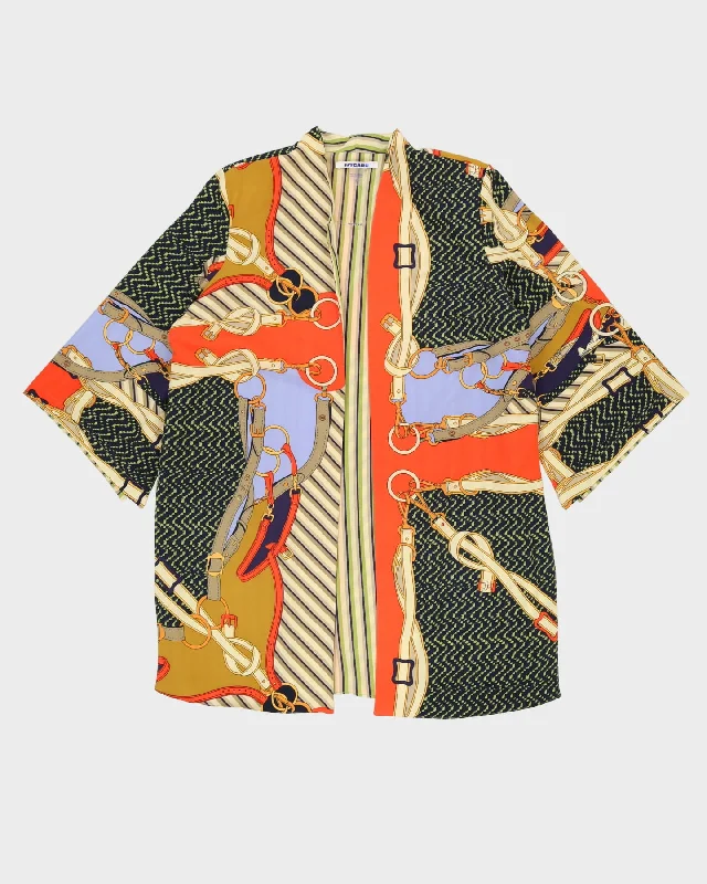 Y2K Nygard Patterned Long Jacket - L Nylon Jacket Polyester Jacket Spandex Jacket
