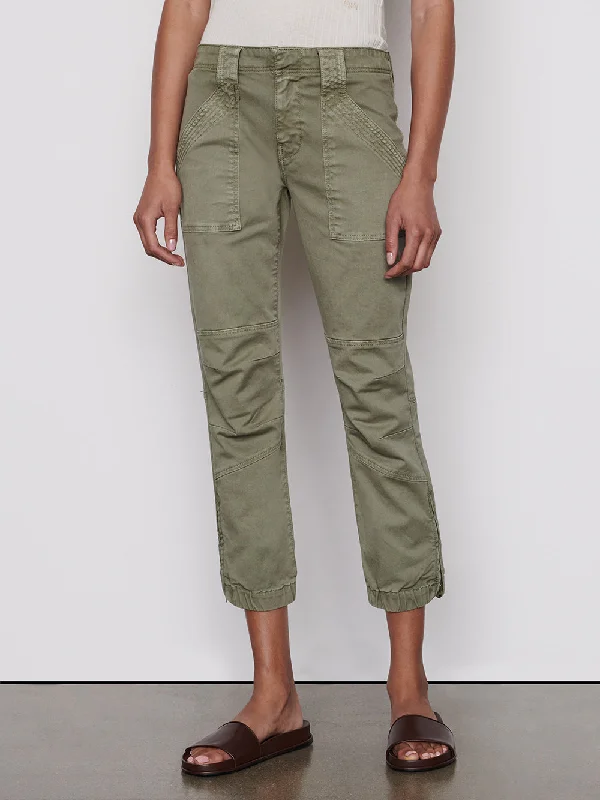 Banded Bottom Trapunto Moto Pant -- Washed Aloe Trendy Velvet Pants
