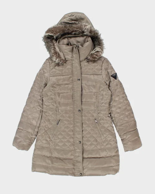 Vintage Women's Guess Quilted Hooded Jacket - M Welt Pockets Slit Pockets Flap Pockets