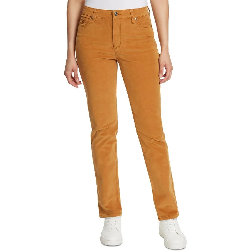 Gloria Vanderbilt Womens Amanda Solid Corduroy Straight Leg Pants Comfy High-Waist Jeans