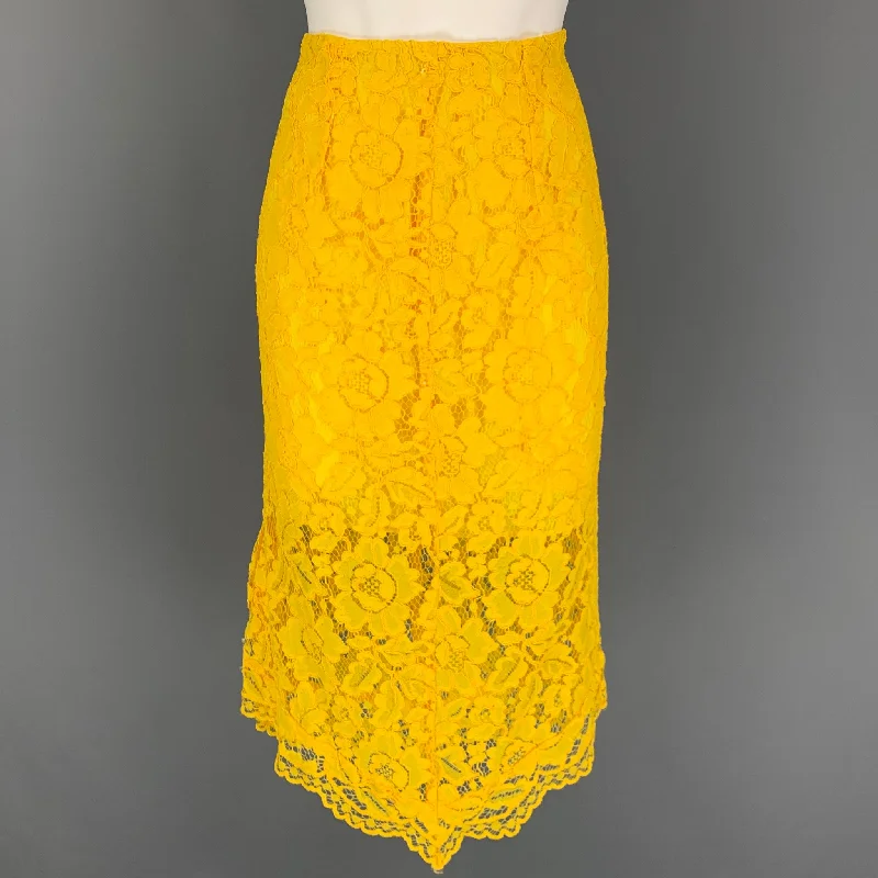 SANDRO Size S Yellow Rayon Blend Lace Midi Skirt velvet skirt plush