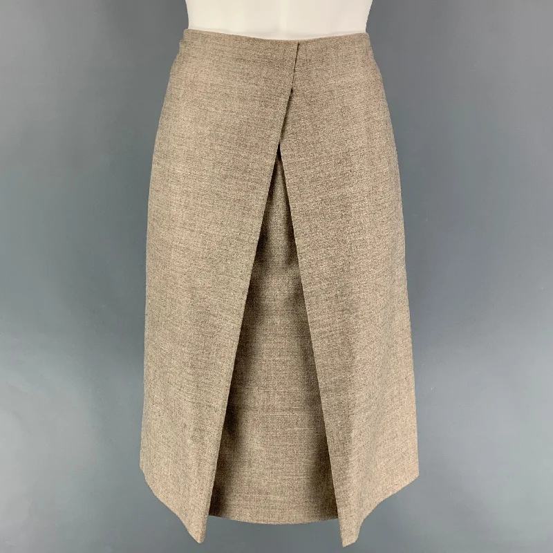 HERMES Size 4 Taupe Cashmere A-Line Skirt casual skirt length