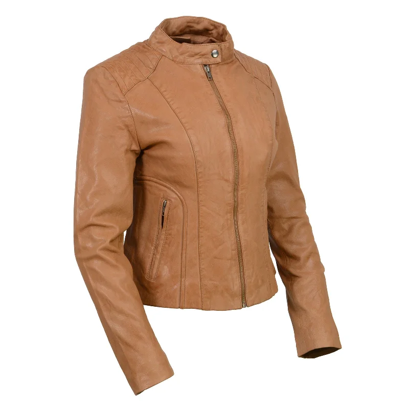 Milwaukee Leather Vintage SFL2814 Women's Cognac Leather Moto Style Fashion Jacket Front Pockets Side Pockets Patch Pockets Milwaukee Leather Vintage SFL2814 Women's Cognac Leather Moto Style Fashion Jacket Front Pockets Side Pockets Patch Pockets