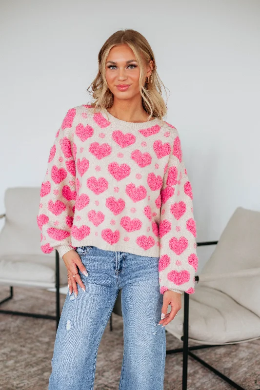 Love Yourself First Sweater - Bubblegum Houndstooth Herringbone Solid