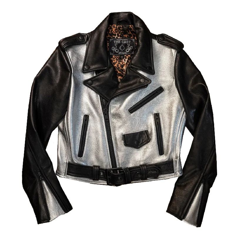 CROPPED BOWERY JACKET - Black & Silver V-Neck Jacket Boat Neck Jacket Square Neck Jacket CROPPED BOWERY JACKET - Black & Silver V-Neck Jacket Boat Neck Jacket Square Neck Jacket