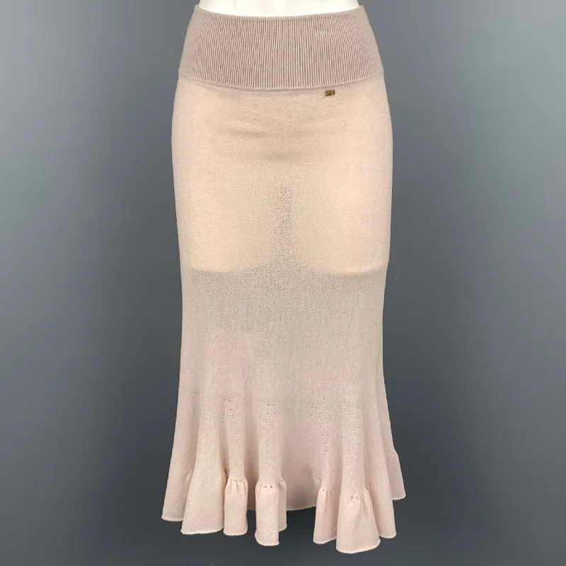 SONIA RYKIEL Size 4 Nude Knitted Wool / Cashmere Tulip Skirt summer skirt style