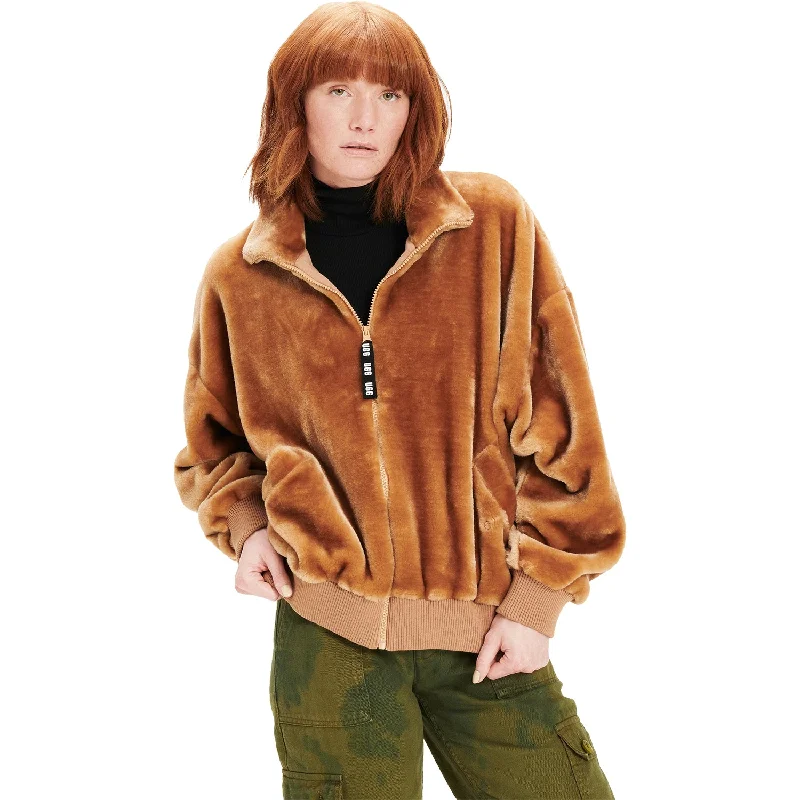 Women's UGG Laken Sherpa Jacket Camel Zip Front Button Front Snap Front