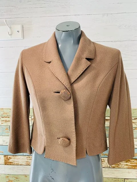 60s - Short Wool Jacket With Detail knit Buttons Boat Neck Shawl Collar Notched Collar 60s - Short Wool Jacket With Detail knit Buttons Boat Neck Shawl Collar Notched Collar