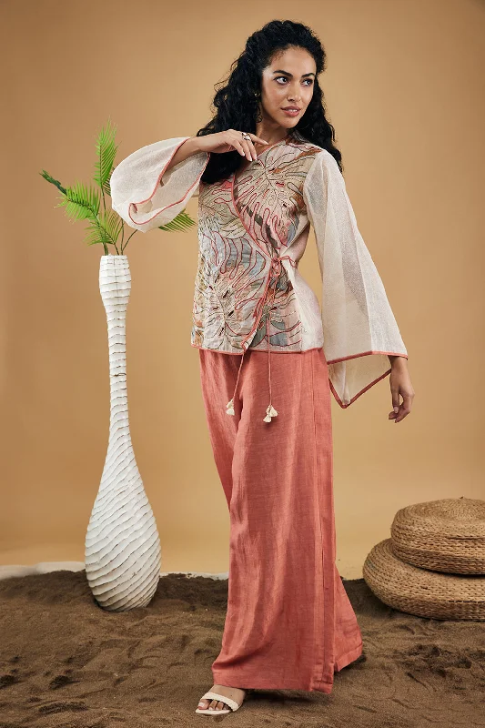 Conversational Patchwork Top And Pants Trendy Work Pants