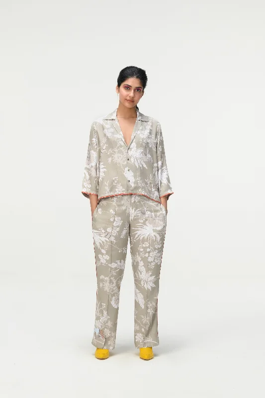 Rainforest Pyjama Pant Oyster Grey Cotton Silk Twill Trendy Wide-Leg Pants