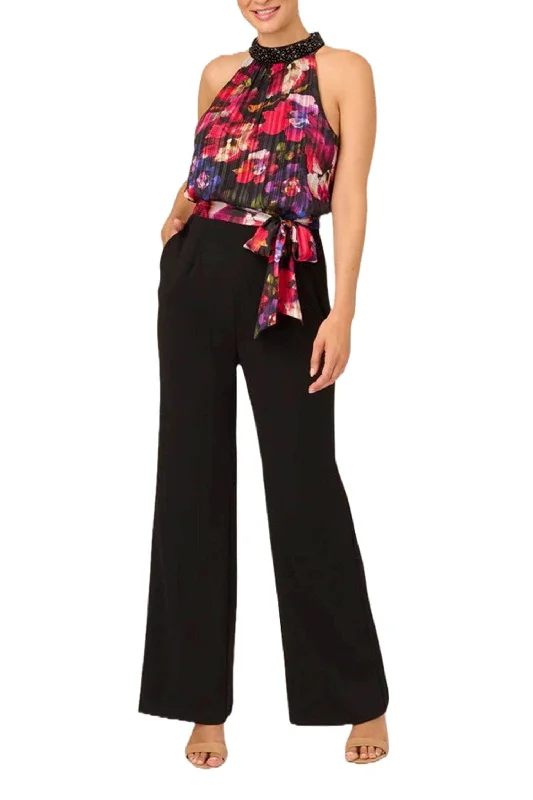Adrianna Papell AP1E210757 - Beaded Collar Sleeveless Pantsuit Trendy High-Waist Trousers