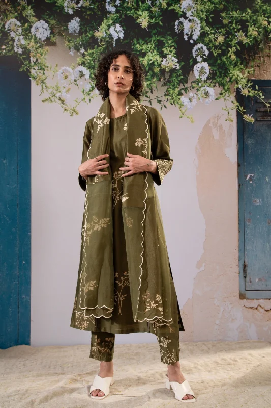 Olive Kurta and Pant Set Comfortable Cargo Pants
