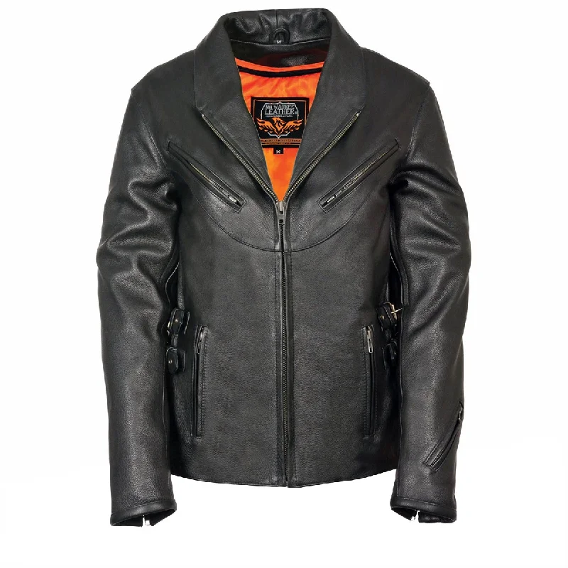 Milwaukee Leather MLL2510 Ladies Black Leather Vented Jacket With Side Buckles Trench Coat Raincoat Waterproof Jacket Milwaukee Leather MLL2510 Ladies Black Leather Vented Jacket With Side Buckles Trench Coat Raincoat Waterproof Jacket