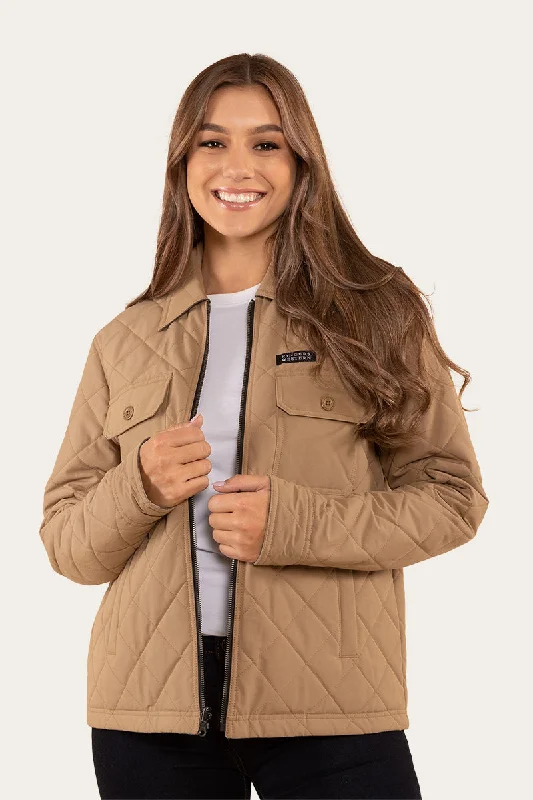 Marley Womens Reversible Jacket - Tan Satin Fabric Silk Fabric Chiffon Fabric