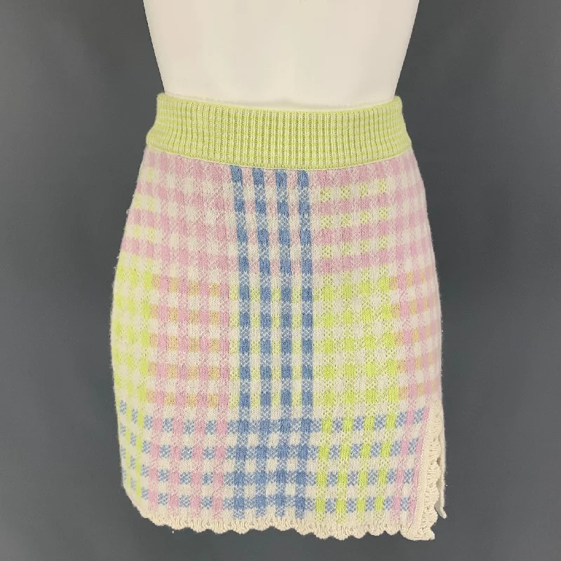 LOVE SHACK FANCY Size XS White & Multi-Color Nylon Blend Plaid A-Line Mini Skirt lace skirt feminine