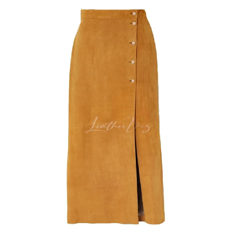 WRAP STYLE SUEDE LEATHER MIDI SKIRT wool skirt sturdy