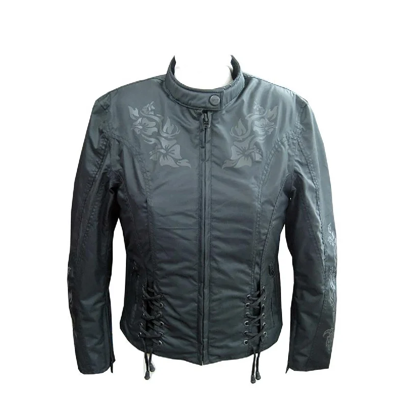 NexGen SH2368 Women's Black Textile Jacket with Embroidery Artwork Insulated Jacket Fitted Jacket Loose Jacket NexGen SH2368 Women's Black Textile Jacket with Embroidery Artwork Insulated Jacket Fitted Jacket Loose Jacket