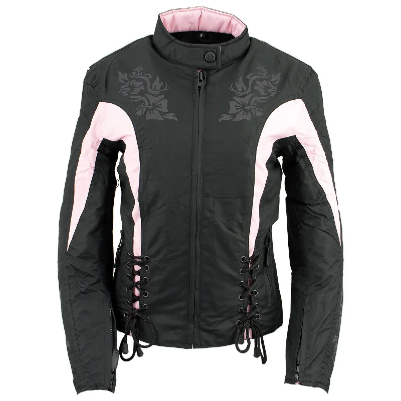 NexGen SH236806 Women's 'Reflective Buffalo Head' Black and Pink Textile Jacket Print Jacket Jacquard Jacket Embroidered Jacket NexGen SH236806 Women's 'Reflective Buffalo Head' Black and Pink Textile Jacket Print Jacket Jacquard Jacket Embroidered Jacket