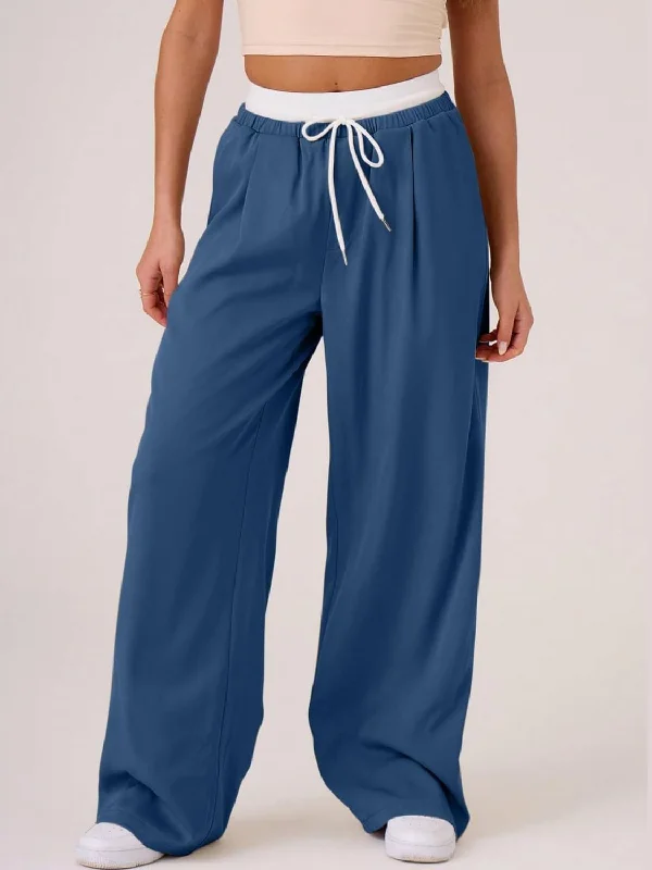 Hazel Blues® |  Contrast Waistband Drawstring Wide Leg Pants Casual Wide Pants