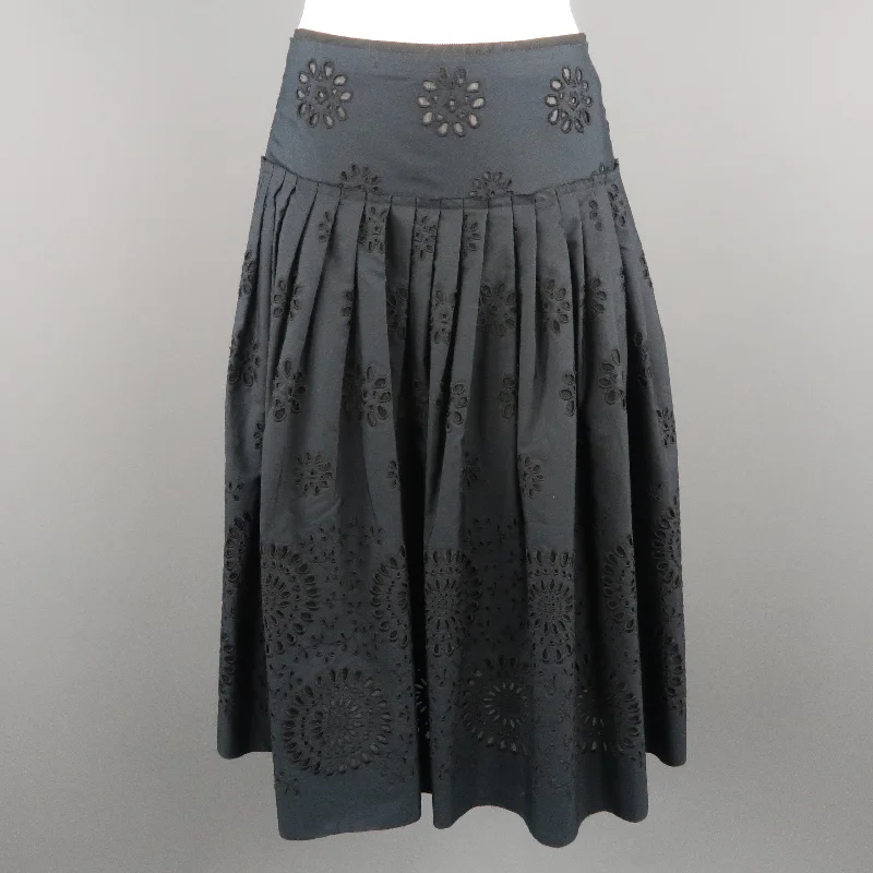 PRADA Size 2 Navy Cotton A-line Eyelet Skirt boho skirt vibe