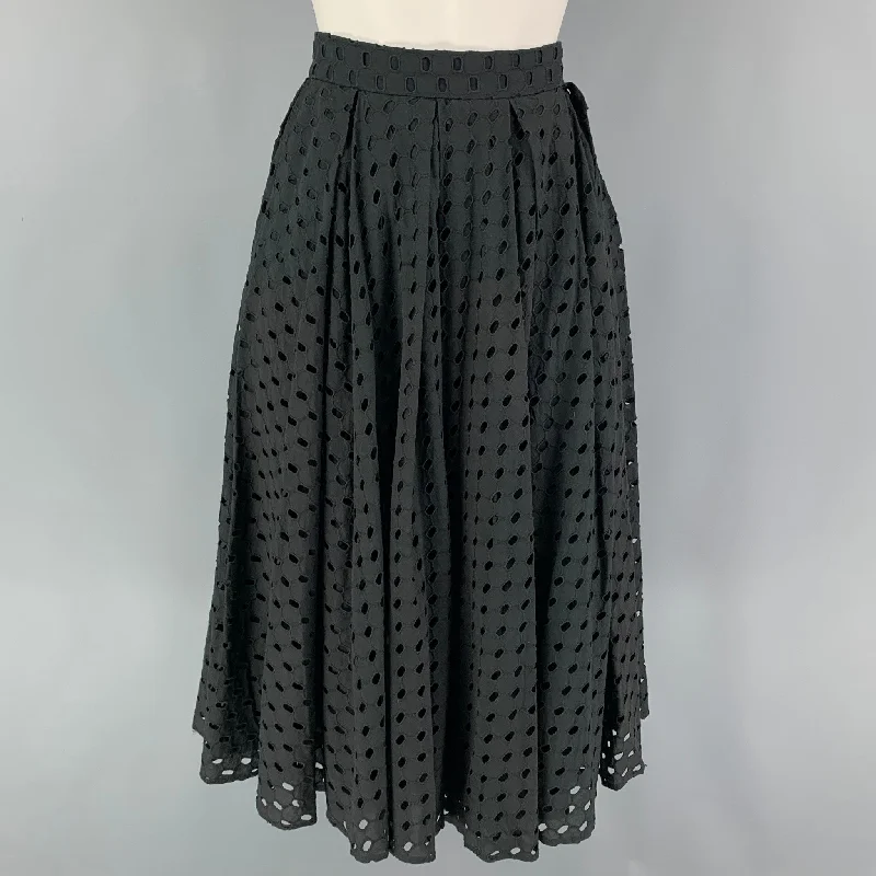 MOSCHINO Size 8 Black Cotton Eyelet A-Line Skirt wool skirt warm